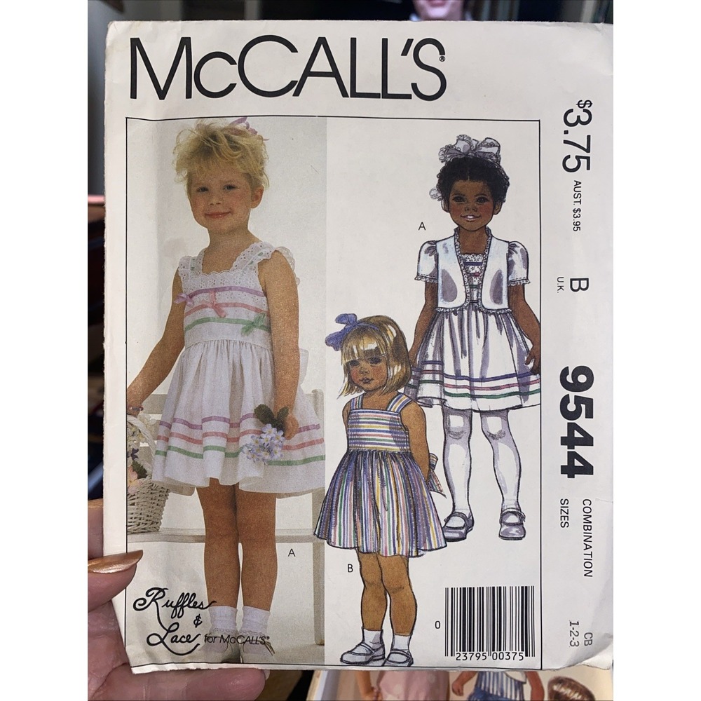 McCall's 9544 Vintage 1985 Girls Dress Sewing Pattern Size 1-2-3 Cut Complete